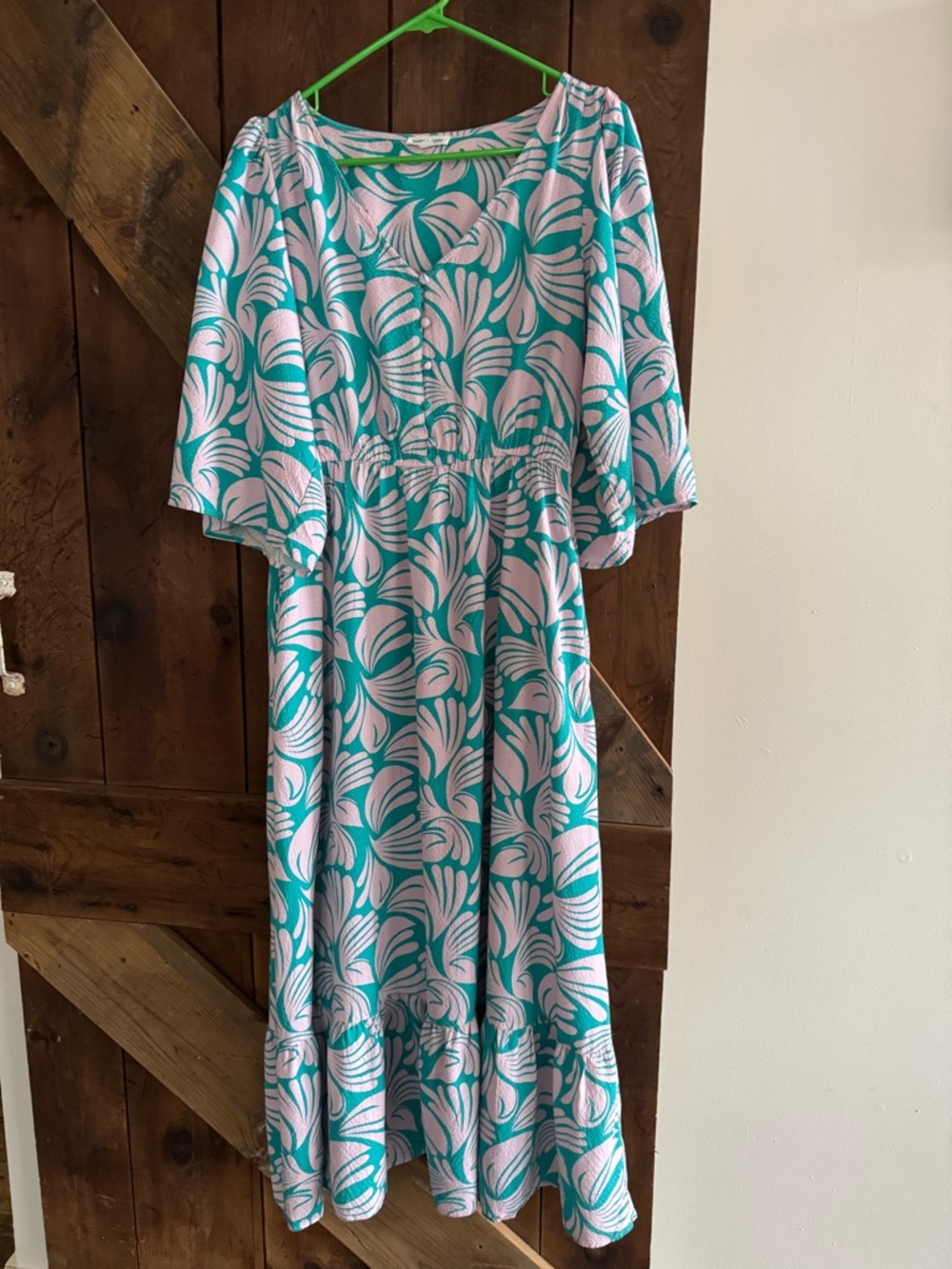 Women’s Teal and Light Pink Maxi Dress - Floral Print